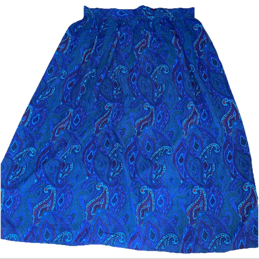 Claude 1980s VTG Royal‎ blue paisley ladies back zip rayon A-line skirt size 16